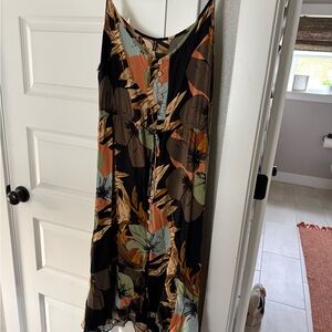 Elegant High Low Floral Dress - Black and Multicolor